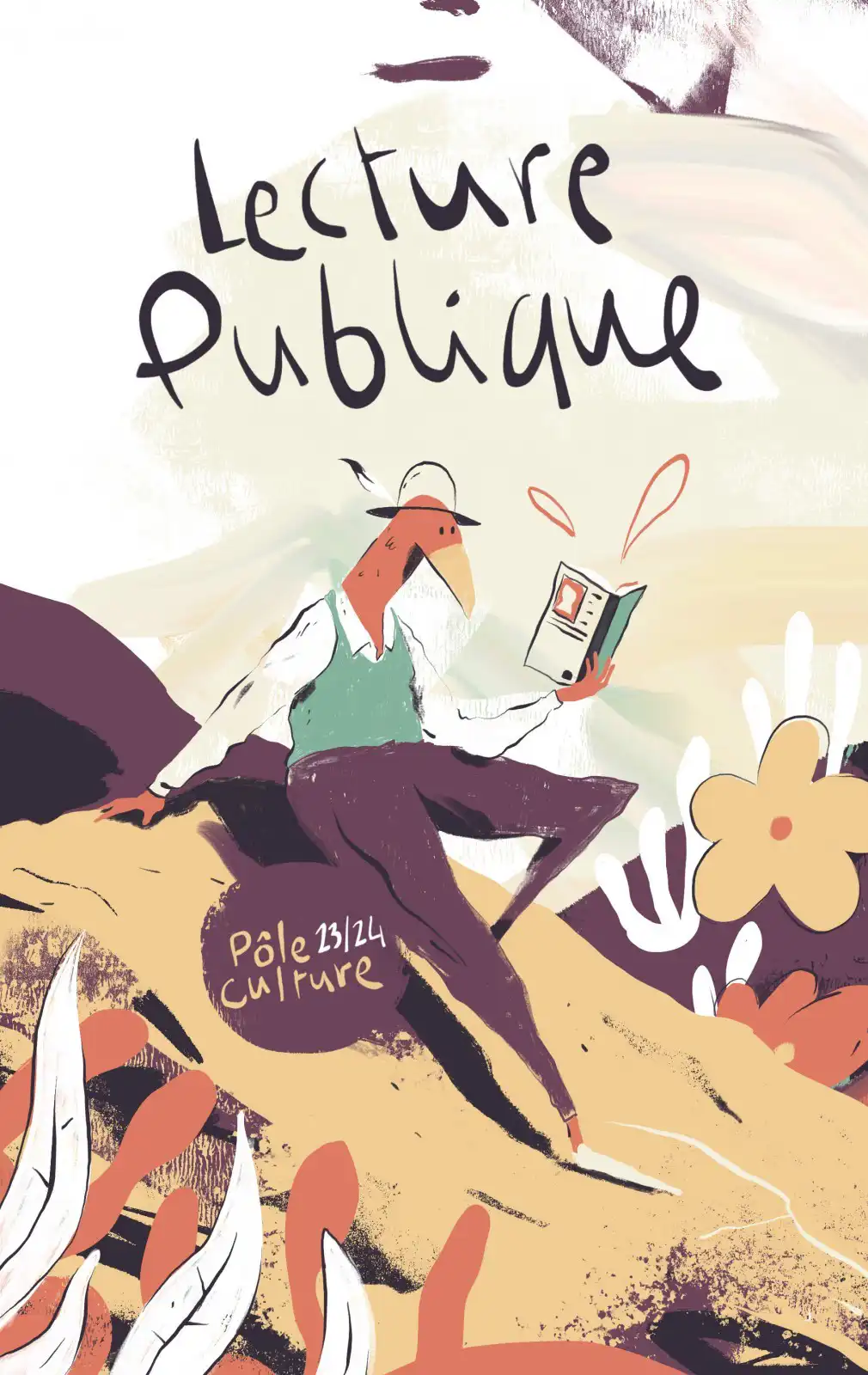 Lecture publique. Cliquez sur l'image pour retrouver les informations sur les bibliothèques ét médiathèques du Pays de Craon. L'image montre un oiseau qui lit un livre.